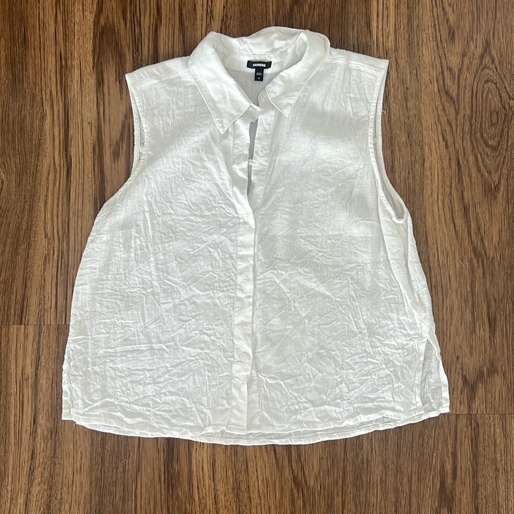 Express white button up linen tank top